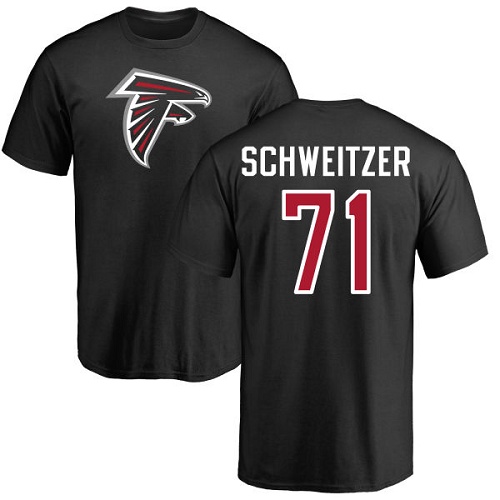 Atlanta Falcons Men Black Wes Schweitzer Name And Number Logo NFL Football #71 T Shirt